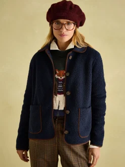 Sadie Navy Button Down Fleece Jacket