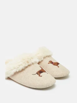 Slippet Luxe Natural Dachshund Embroided Slippers