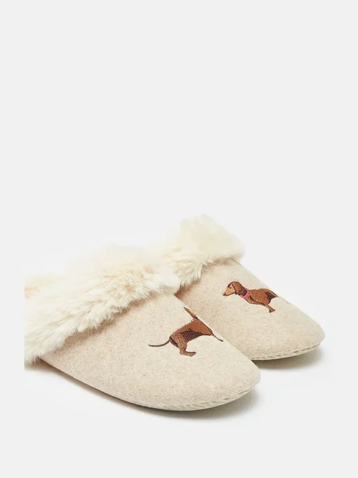 Slippet Luxe Natural Dachshund Embroided Slippers