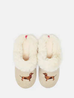 Slippet Luxe Natural Dachshund Embroided Slippers