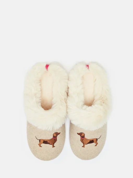 Slippet Luxe Natural Dachshund Embroided Slippers