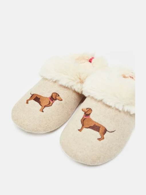 Slippet Luxe Natural Dachshund Embroided Slippers