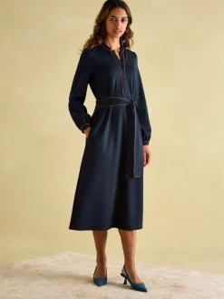 Thea Navy Ponte Long Sleeve Dress