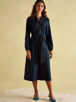 Thea Navy Ponte Long Sleeve Dress