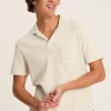 Towelling Cream Striped Polo Shirt