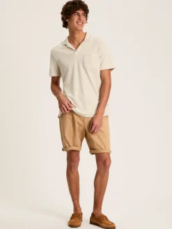 Towelling Cream Striped Polo Shirt
