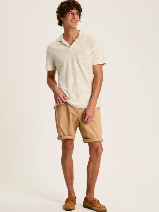 Towelling Cream Striped Polo Shirt