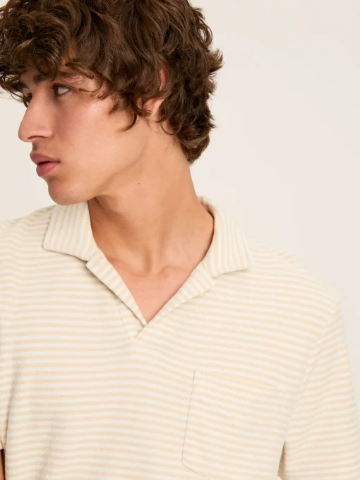 Towelling Cream Striped Polo Shirt