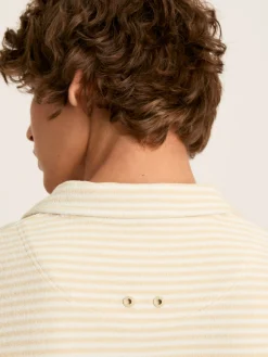 Towelling Cream Striped Polo Shirt