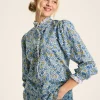 Valentina Blue/White Broderie Trim Blouse