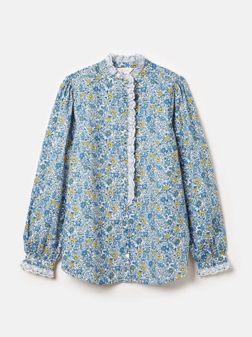 Valentina Blue/White Broderie Trim Blouse