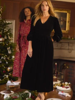 Vanessa Black Velvet Shirred Dress