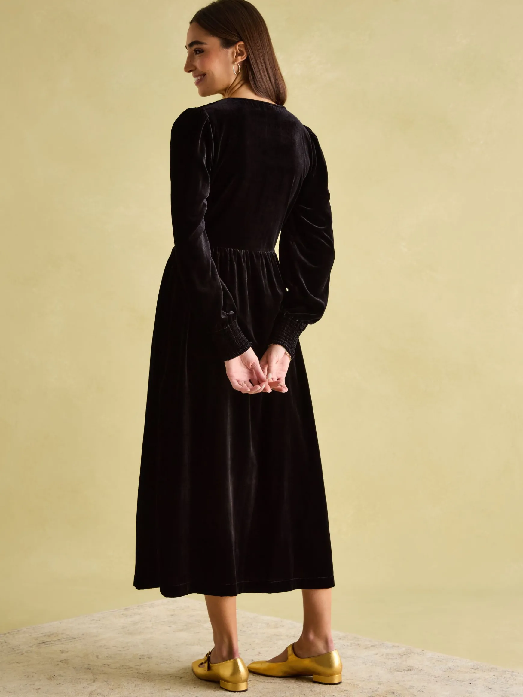 Vanessa Black Velvet Shirred Dress