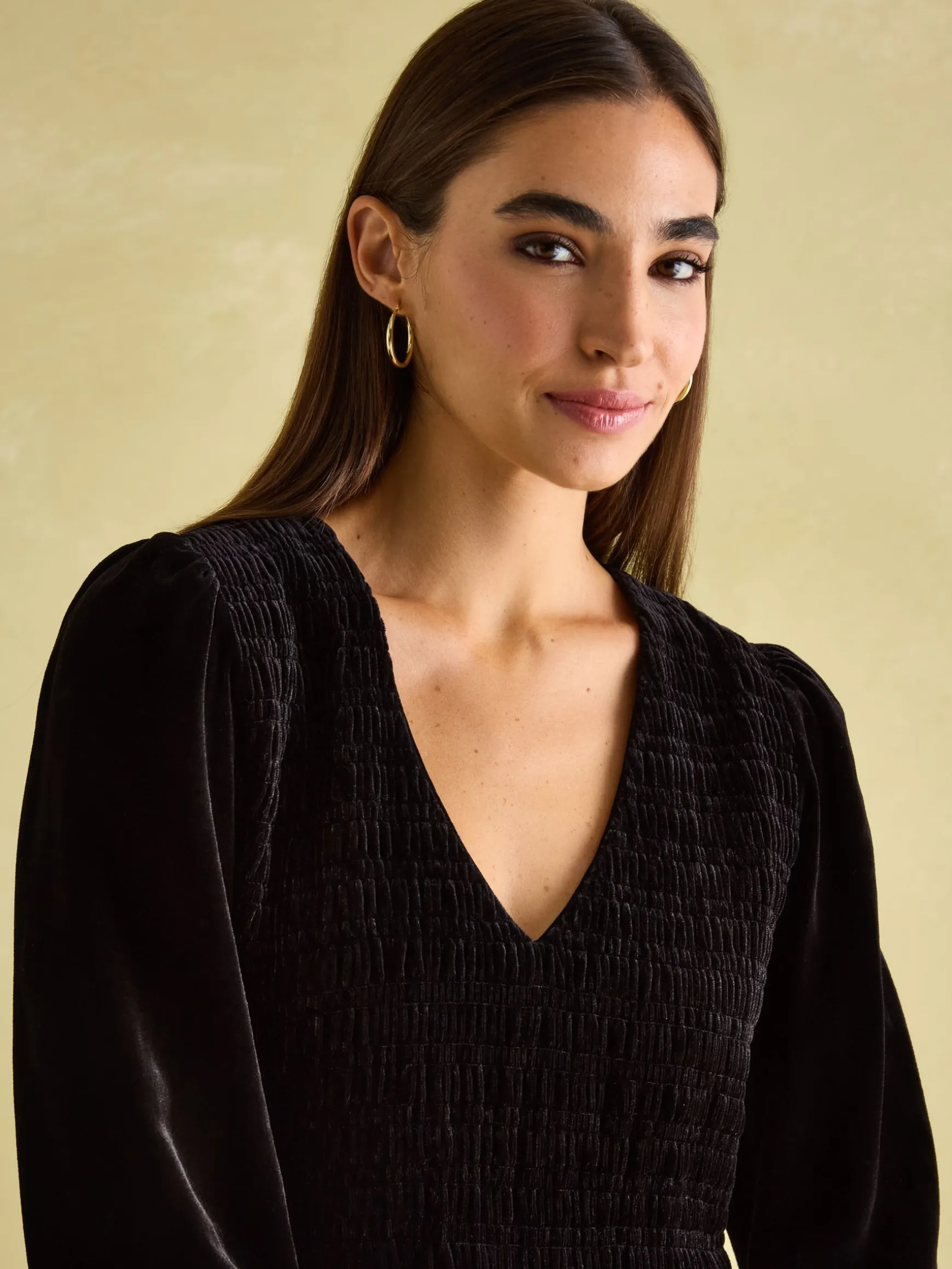 Vanessa Black Velvet Shirred Dress