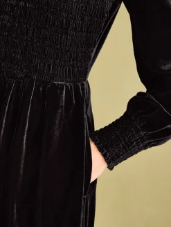 Vanessa Black Velvet Shirred Dress