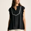 Verity Navy Frill Shoulder Sleeveless Blouse