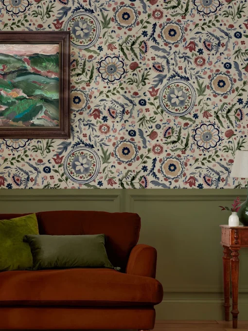 White Festival Flowers Antique 10M Wallpaper